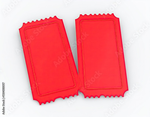 Pair of Blank Red Event Tickets Isolated on White