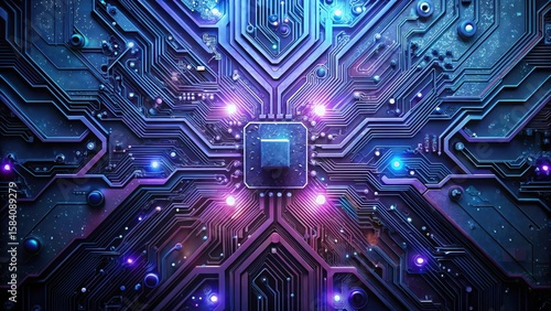 Intricate Circuit Board Design A Futuristic Technological Marvel with Glowing Pathways and Central Processing Unit