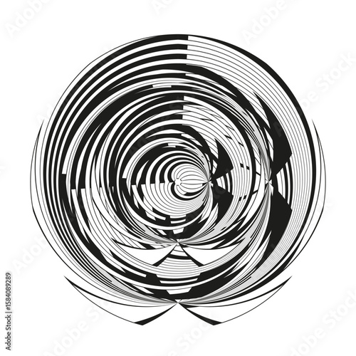 Abstract spiral Vector. Chaotic swirl pattern. Dynamic ink design. Black white illustration