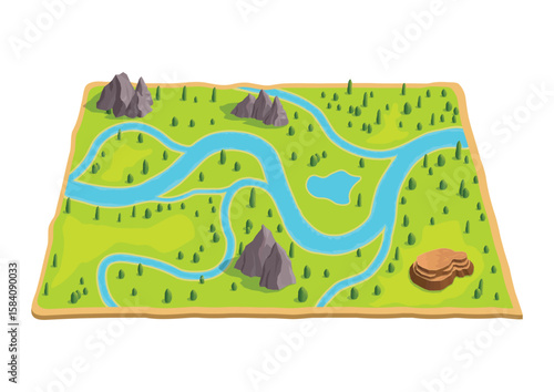 Map Rocks Mountain landscape with Trees and Rivers