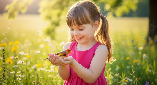little girl with a bird
