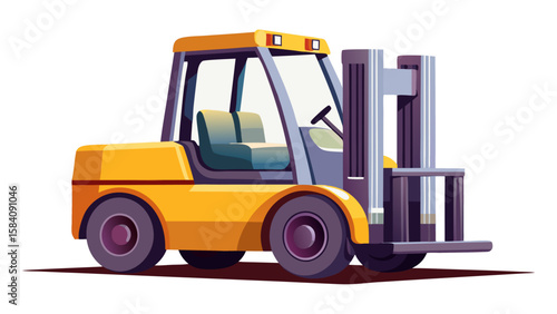 A robust yellow forklift, depicted in a clear, illustrative style, ready for lifting and moving heavy materials in a warehouse or industrial setting.