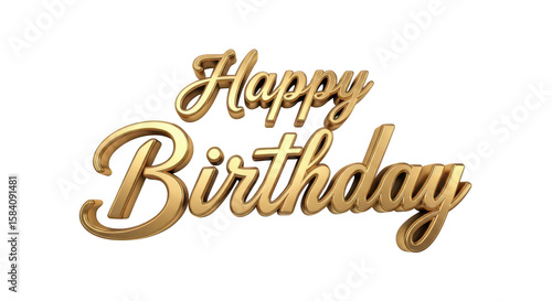 Elegant golden happy birthday script text isolated on transparent background
