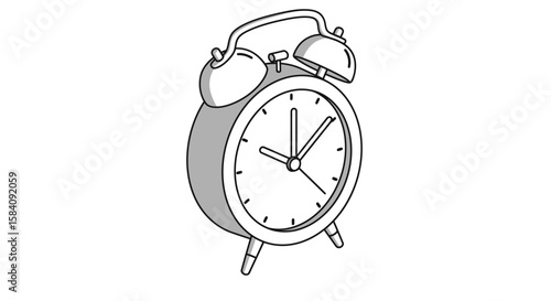 Isometric Alarm Clock Illustration with Bells and Hour Markers