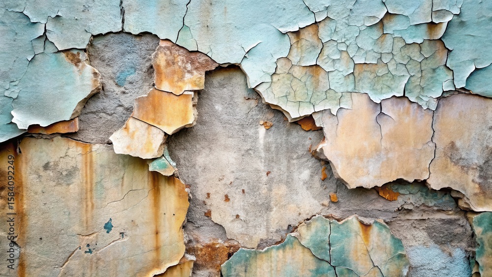 Fototapeta premium A Textured Wall with Cracked and Peeling Paint, Revealing Layers of Aged Surface and Underlying Material