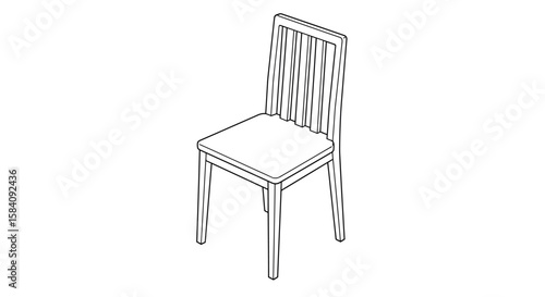 Minimalist Wooden Chair Illustration with Vertical Back Slats and Square Seat