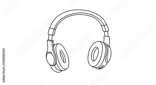 Outline Drawing of Over-Ear Headphones with Padded Headband and Earcups