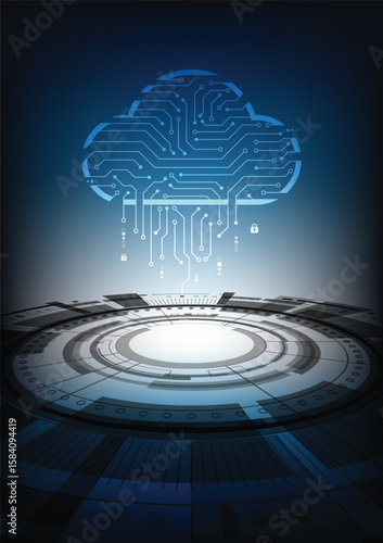 Cyber security log with circuit board cloud storage for vector technology background