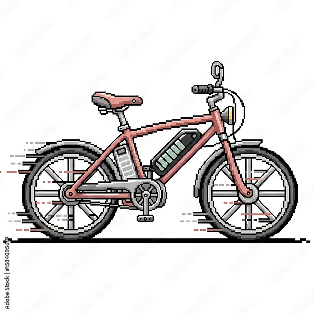 Fototapeta premium Pixelated Electric Bicycle in Motion, Retro Style