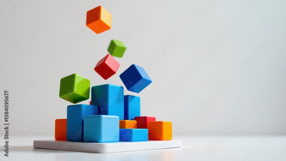 Obraz premium Colorful geometric shapes used in infographics create playful scene, showcasing creativity and design in modern setting