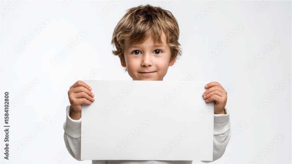 A young boy holding a blank white sign A young boy holding a blank white sign