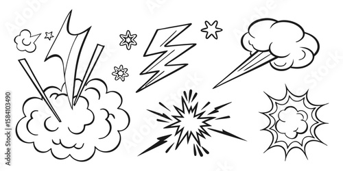 Comic book explosion and starburst graphics lightning bolt