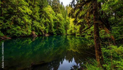 Serene Green Forest Lake Reflection