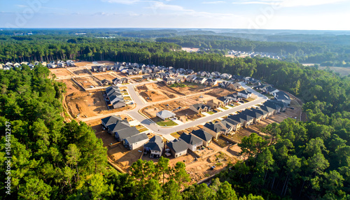 Aerial View of a New Housing Subdivision Under Construction