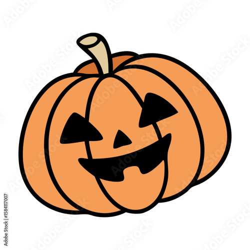 A simple cartoon jack o lantern with a happy face on a black background