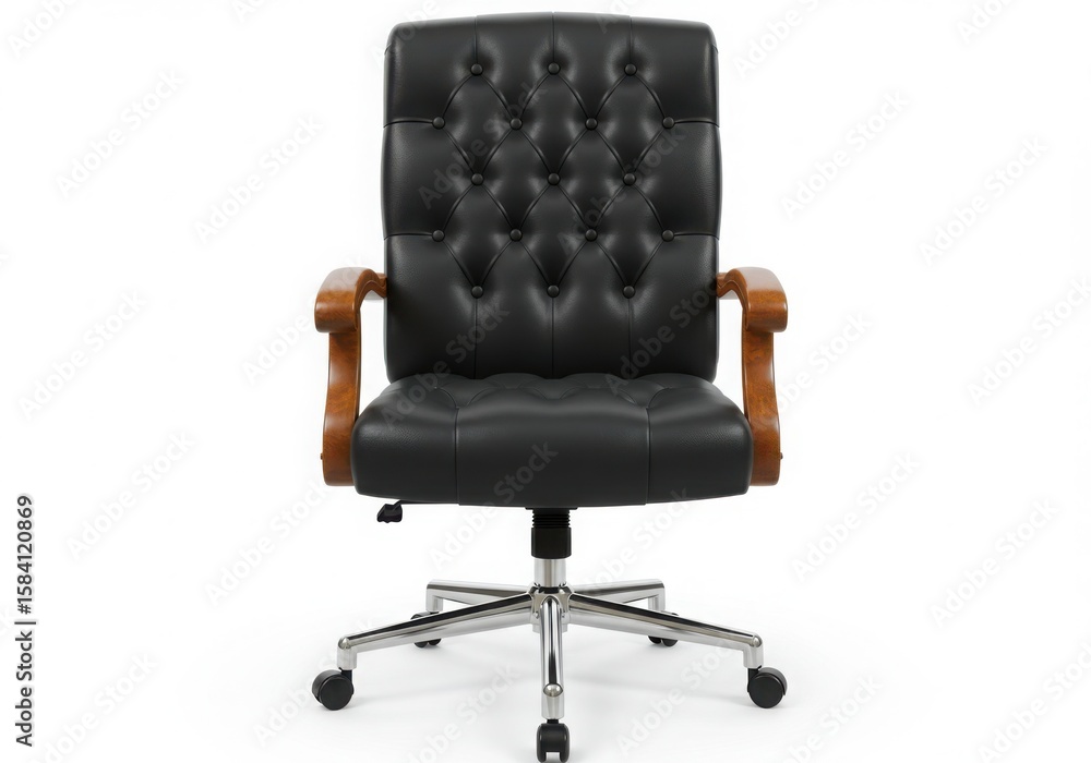 Obraz premium Black leather executive chair isolated on white background