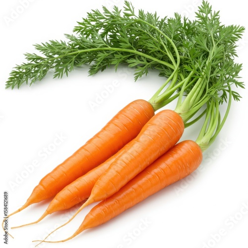 Fresh carrots with green tops isolated on white background