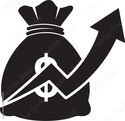 Financial Growth Potential A Money Bag with an Arrow Pointing Upward Represents Investments, Business Success, and Financial Gains in the Market