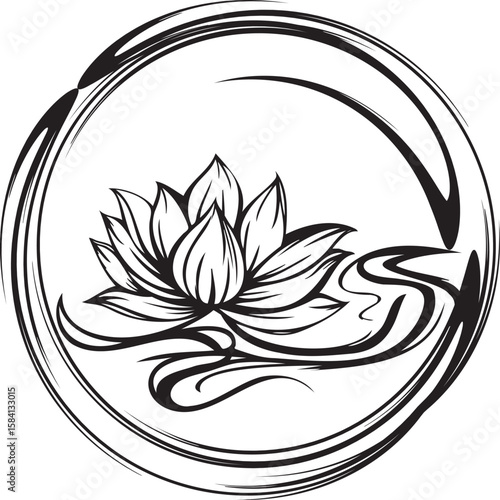 ハスの花のトライバル風タトゥーイラストマーク