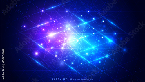 Vibrant digital background with glowing lines and light spots forming geometric grid over blue purple gradient