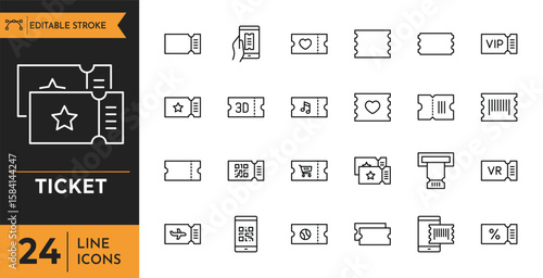 Ticket outline icon set. Editable stroke. Vector illustration