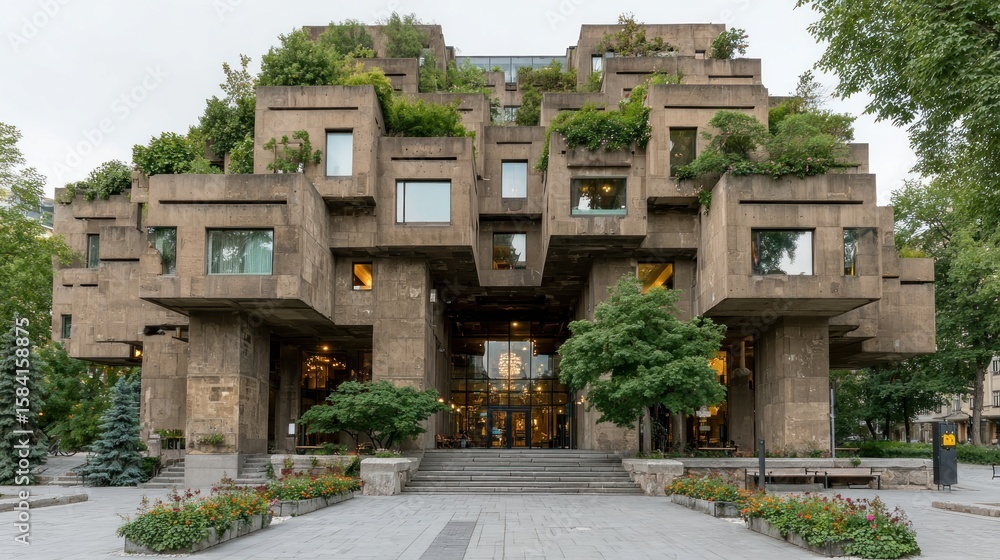 Obraz premium Concrete building with green spaces