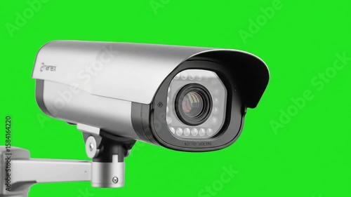 Surveillance Camera Installed on Wall with Bright Green Background with ai generated