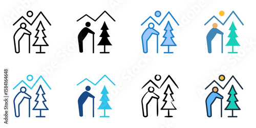Senior Recreation icon set multiple style collection 
