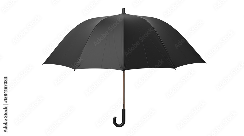 Dark parasol featuring a curved handle protects from rain, isolated on transparent background Dark parasol featuring a curved handle protects from rain, isolated on transparent background