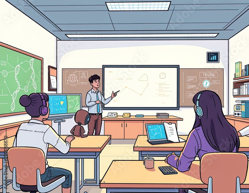 A 2040 classroom using AI holograms, AI Generated