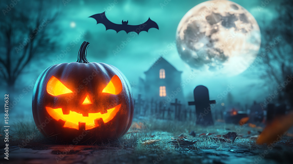 Obraz premium halloween pumpkin on a cemetery