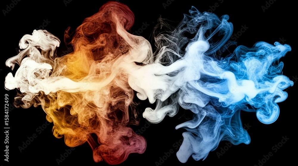 Fototapeta premium Abstract swirling colors of smoke on black background
