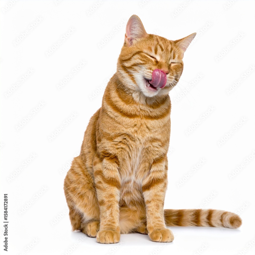 Fototapeta premium Relaxed Domestic Cat in Its Element in White