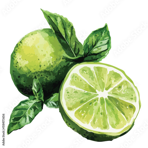 Lime and mint watercolor illustration isolated