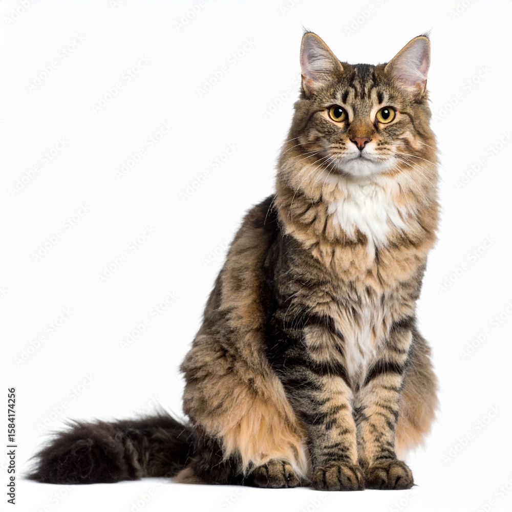 Fototapeta premium Playful Tabby Cat Grooming on White
