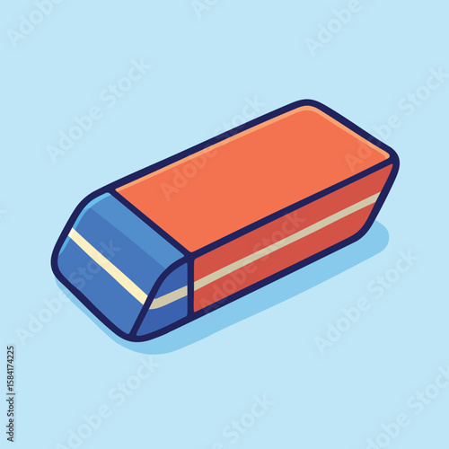 A red and blue eraser drawn in a clean and fun cartoon style. Ideal for educational content, kids’ art kits, or back-to-school visuals.

