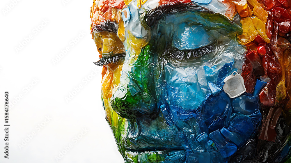 Fototapeta premium recycling and nature themes: photos of trees sprouting from waste, Earth held above trash, and green initiatives with ample blank spaces for environmental messages.