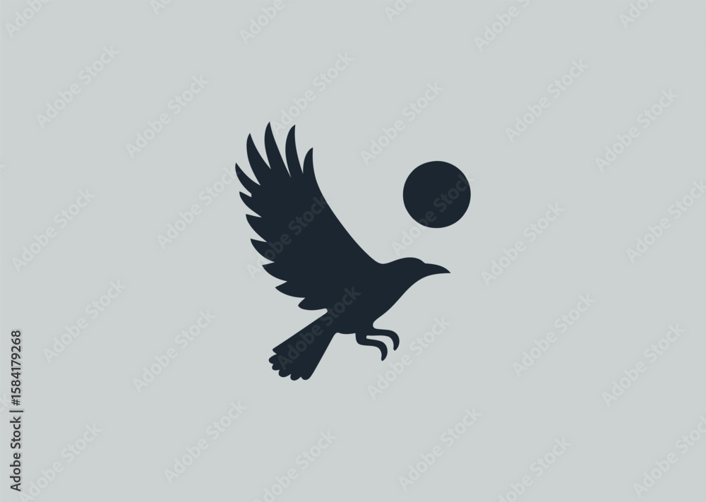 Fototapeta premium Flying crow silhouette logo for mystery, freedom, or bold branding.