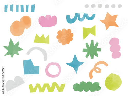 手描きあしらいセット　幾何学模様　水彩　パターン