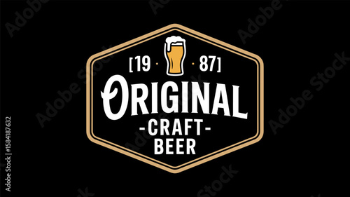 Original craft beer emblem with beer glass and year 1987