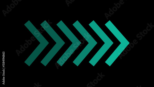 Graphic illustration of chevron arrows pointing right with green gradient effect on black background