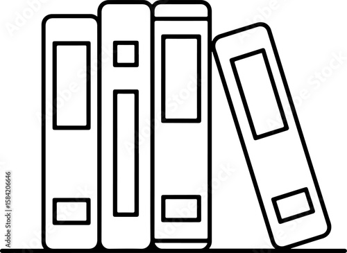Simple outline drawing of four books standing on a shelf