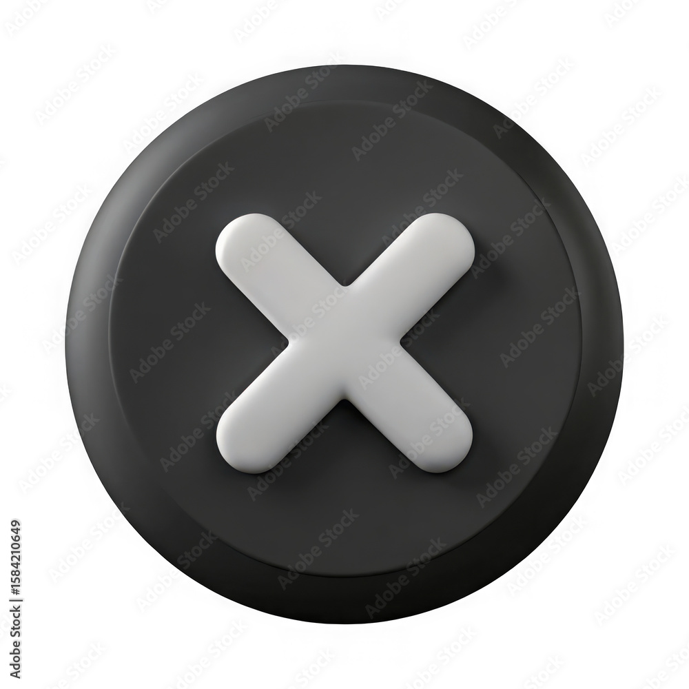 Obraz premium 3d rendered white x mark on black button isolated on transparent background