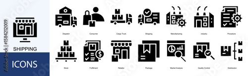 shipping icon collection set. Containing Dispatch, Consumer, Cargo Truck, Manufacturing, industry, Procedure, Stock icon