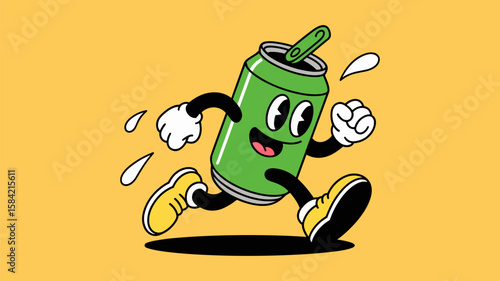 Cartoon green soda can character running