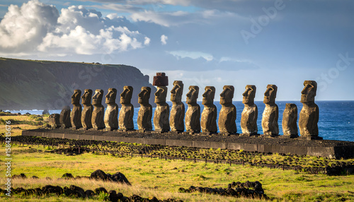 Row of Moai Statues on Easter Island