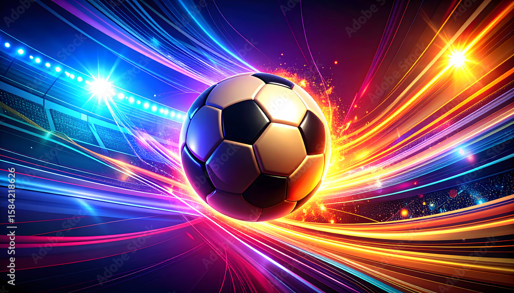 Obraz premium Dynamic Soccer Ball with Vibrant Light Streaks