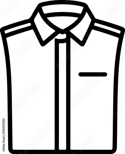 Simple black line art icon of a folded collared shirt with a pocket