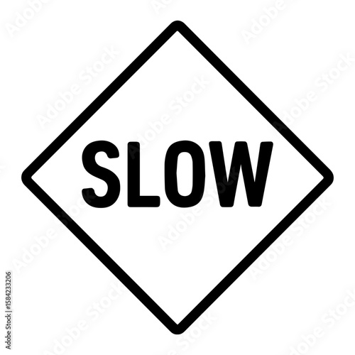 Slow down signage icon with transparent background representing traffic calming and speed reduction warning
