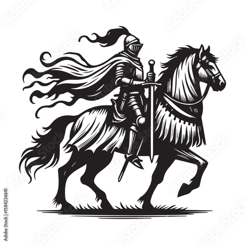 Heroic Cavalry Charge Logo – Warrior on Horse Vector Icon